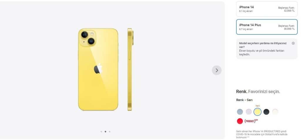 Civciv sarısı iPhone 14 Fiyatı