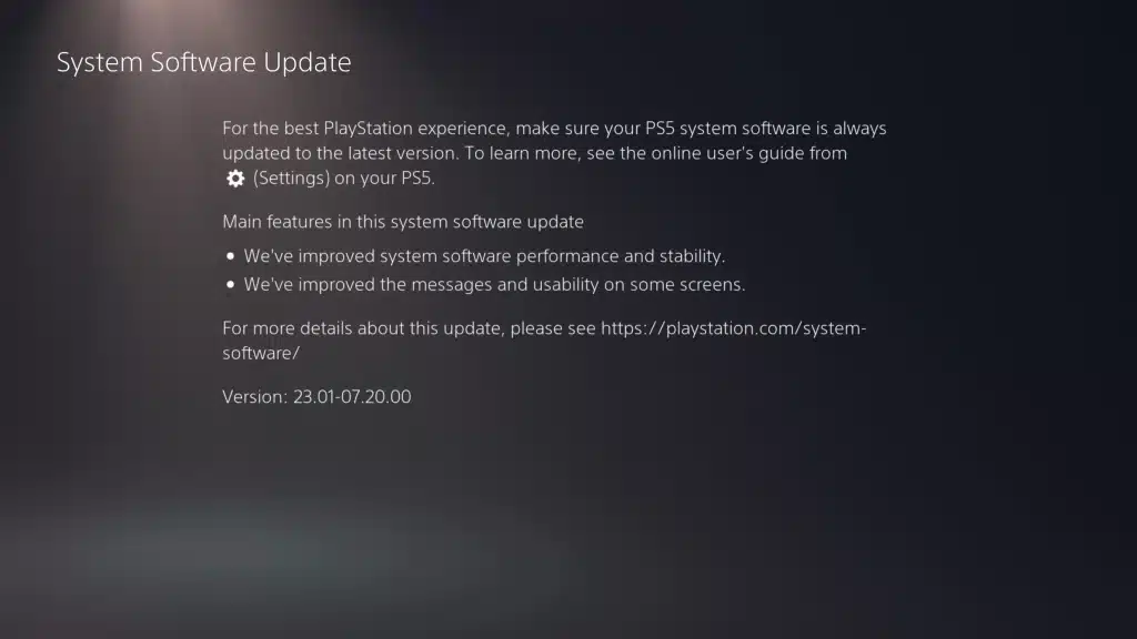 PlayStation 5 güncellemesi